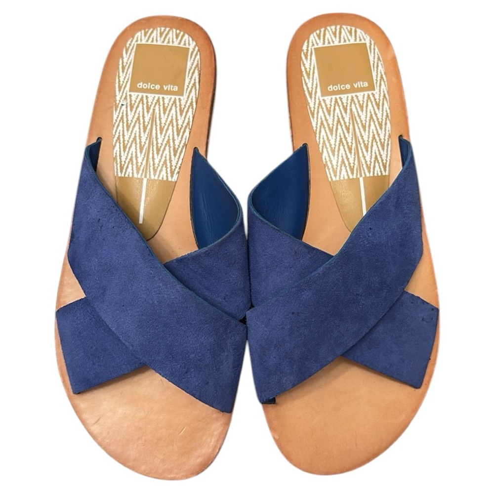 Dulce Vita blue suede crisscross slide Sandals Size 6